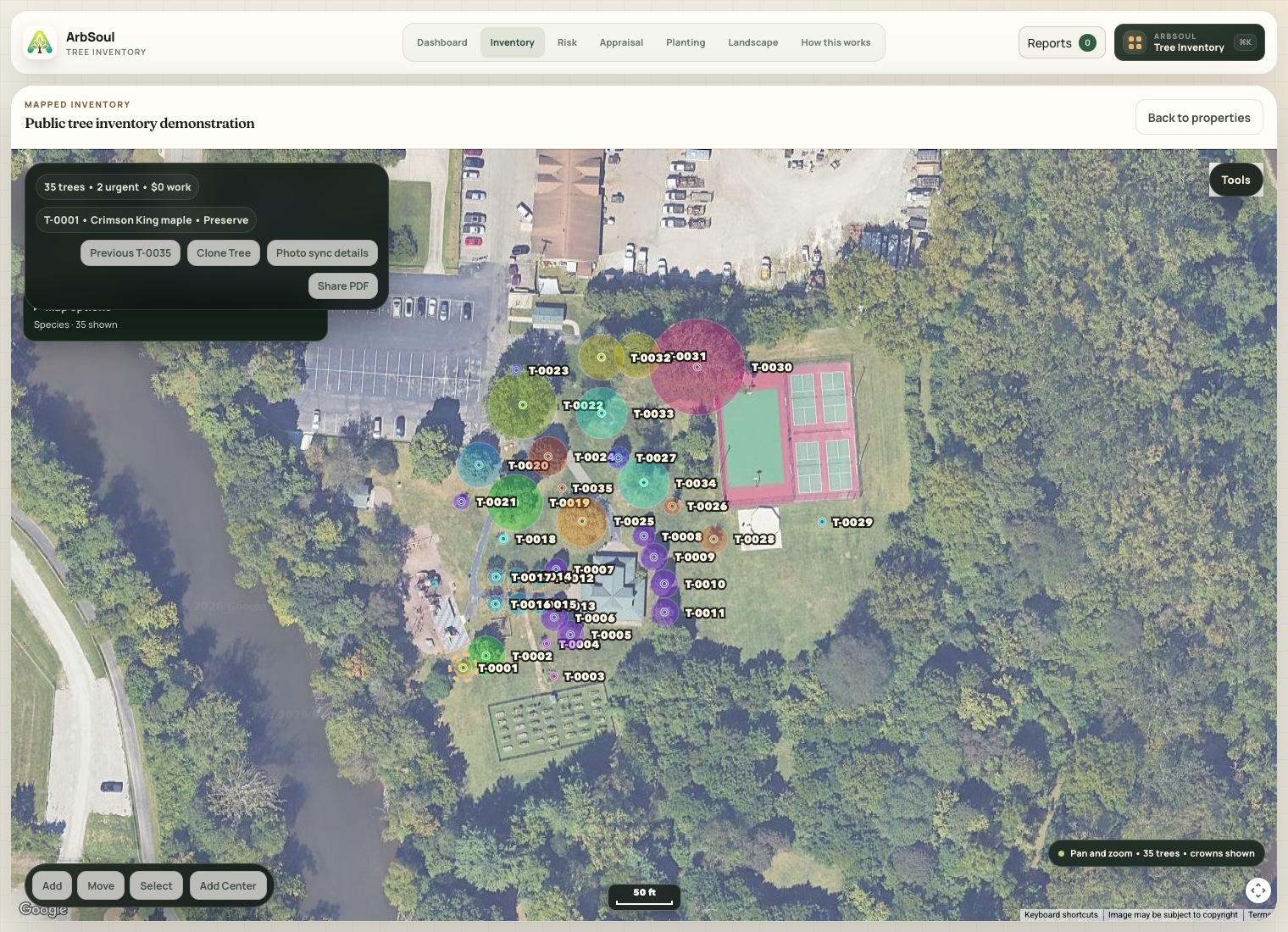 ArbSoul tree care workspace using demonstration data